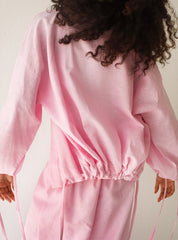 Linen-blend cardigan with bow PINK