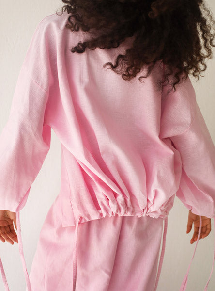 Linen-blend cardigan with bow PINK