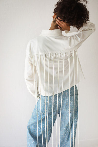 Back-Lace Detail Lycra Shirt WHITE