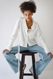 Back-Lace Detail Lycra Shirt WHITE