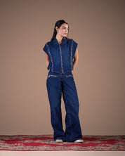 Dark Blue Denim Zip-Up Vest S26-V16