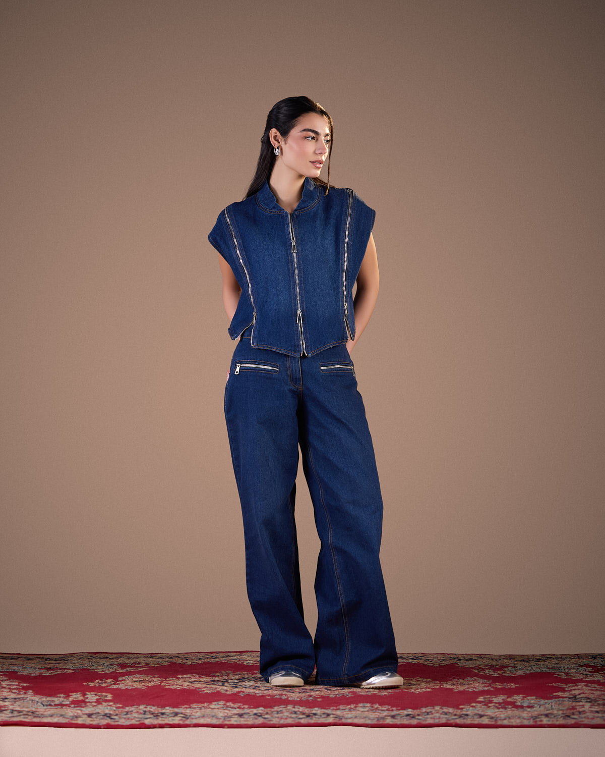 wide Denim Jeans with zipper pockets S26-P17