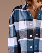 Oversized Caro shirt Black and white plaid with petroleumW25-CH72