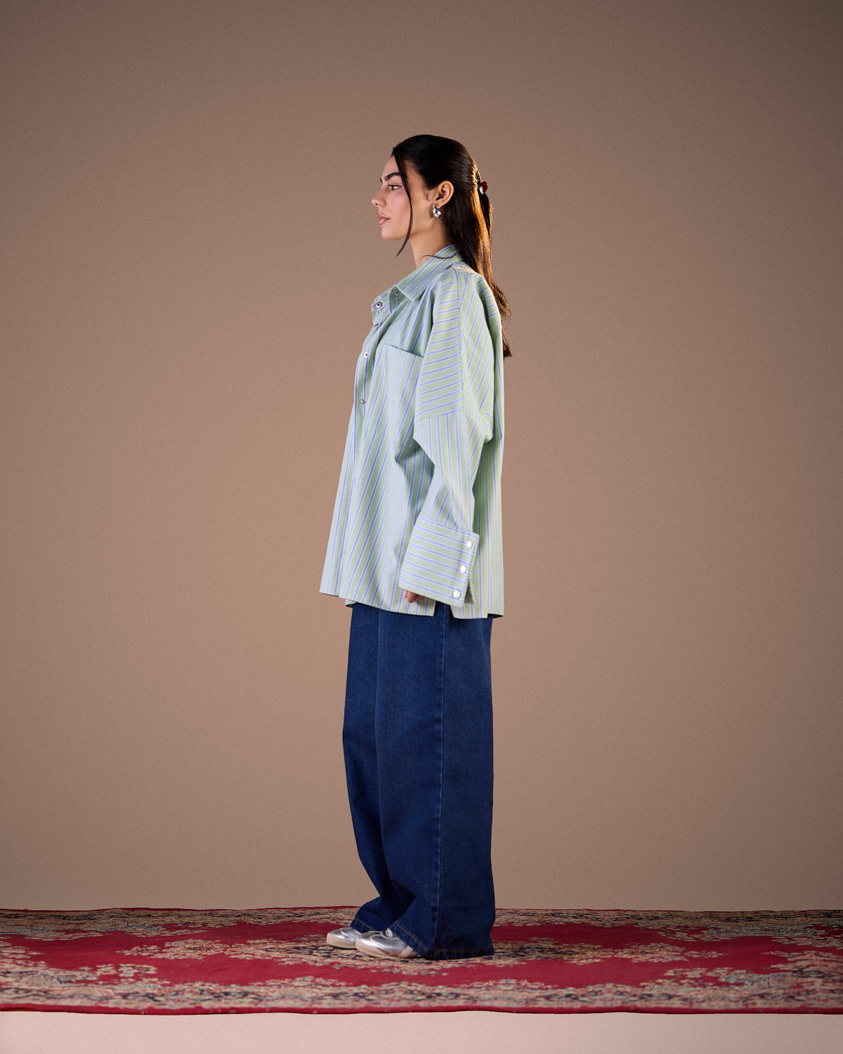 Striped Panel Shirt green S26-ch01