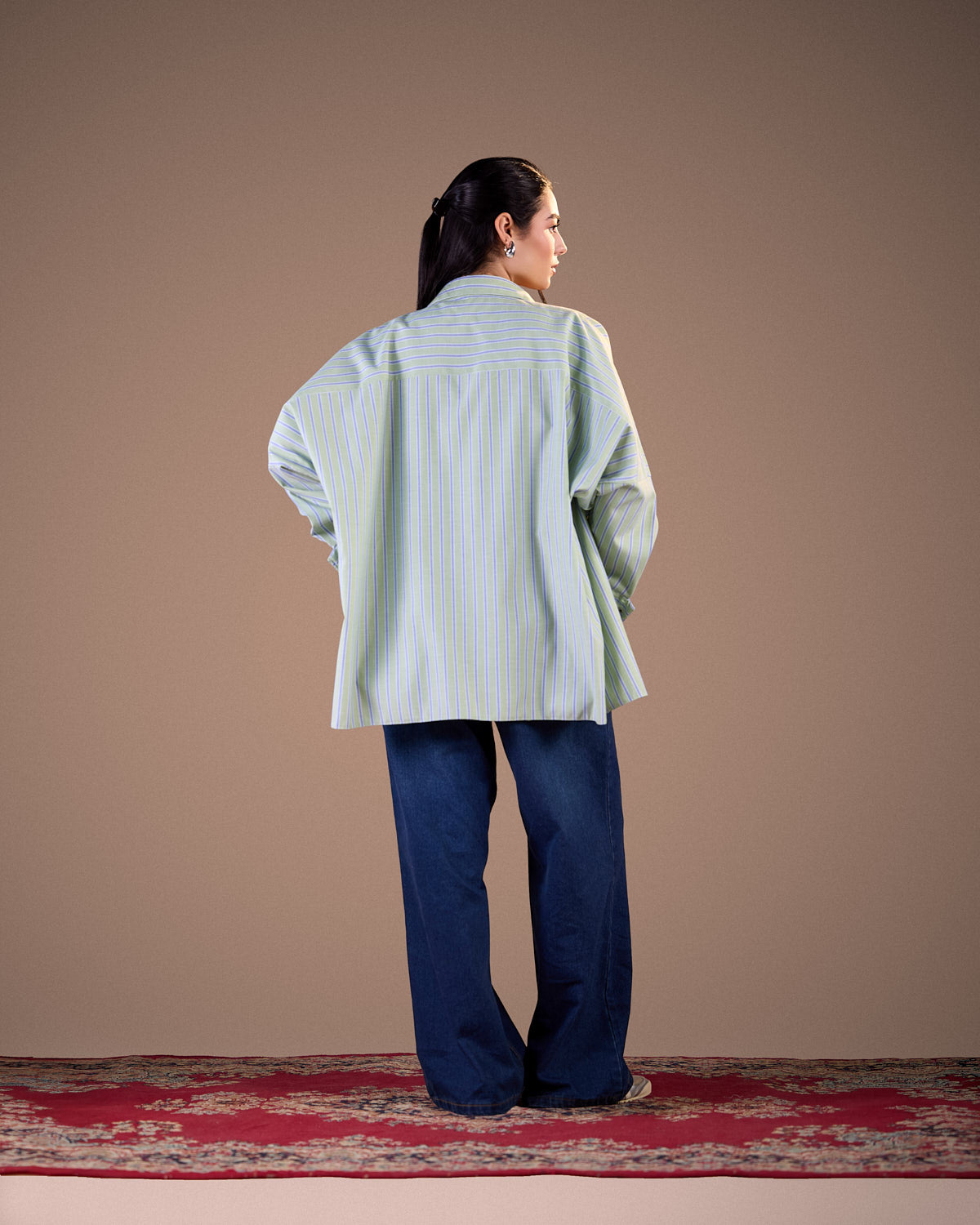 Striped Panel Shirt green S26-ch01