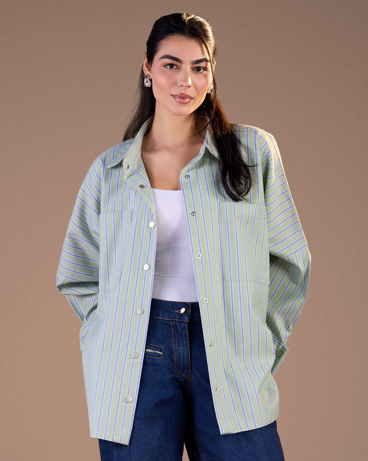 Striped Panel Shirt green S26-ch01