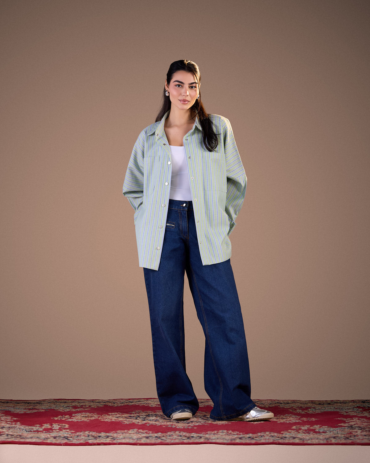 Striped Panel Shirt green S26-ch01