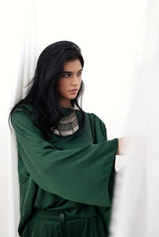 Satin Serenity Top with Round Scarf OLIVE