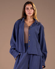 cropped copra shirt with overlapping back DARK BLUE S26-CH18