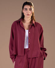 cropped copra shirt with overlapping back BURGUNDY S26-CH18