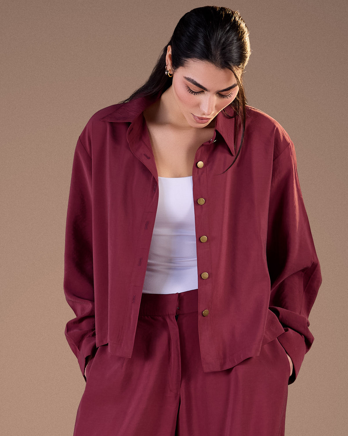 cropped copra shirt with overlapping back BURGUNDY S26-CH18