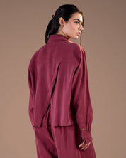 cropped copra shirt with overlapping back BURGUNDY S26-CH18
