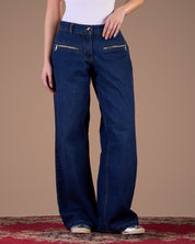 wide Denim Jeans with zipper pockets