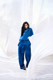 Satin Serenity Top with Round Scarf BLUE