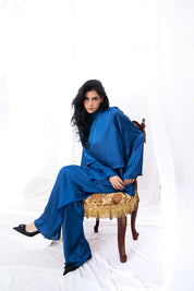 Satin Serenity Top with Round Scarf BLUE