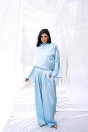 Satin Serenity Top with Round Scarf BABY BLUE