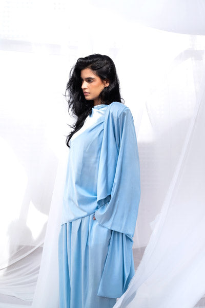 Satin Serenity Top with Round Scarf BABY BLUE