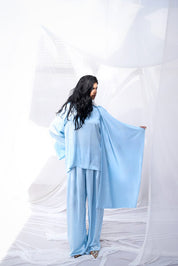 Satin Serenity Top with Round Scarf BABY BLUE