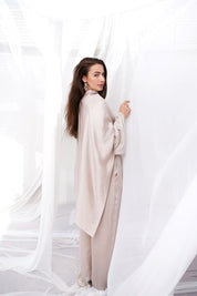 Satin Serenity Top with Round Scarf BEIGE