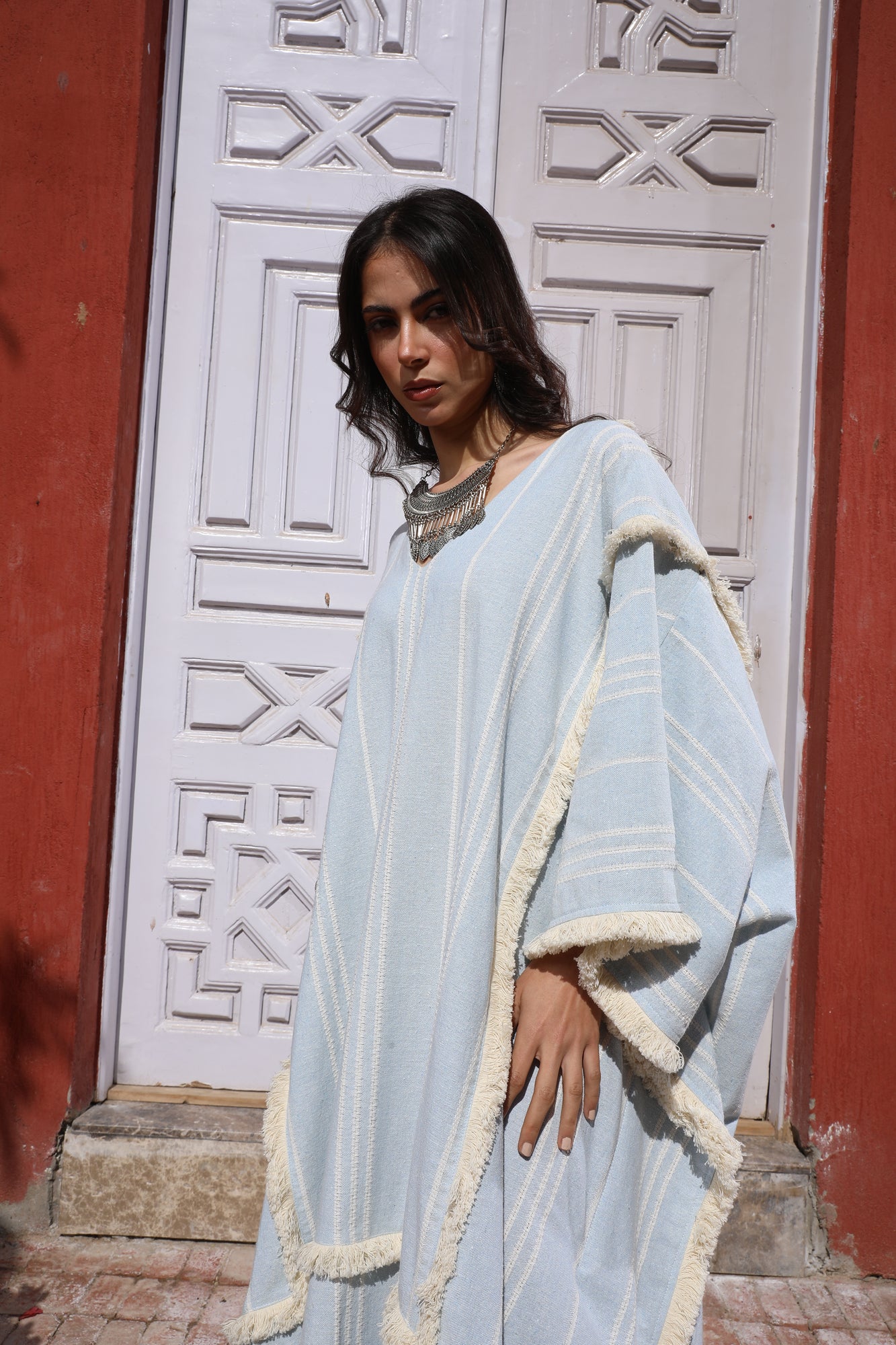 Turkish Linen Modest Abayya With Tassels babyblue