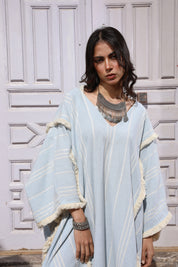 Turkish Linen Modest Abayya With Tassels babyblue