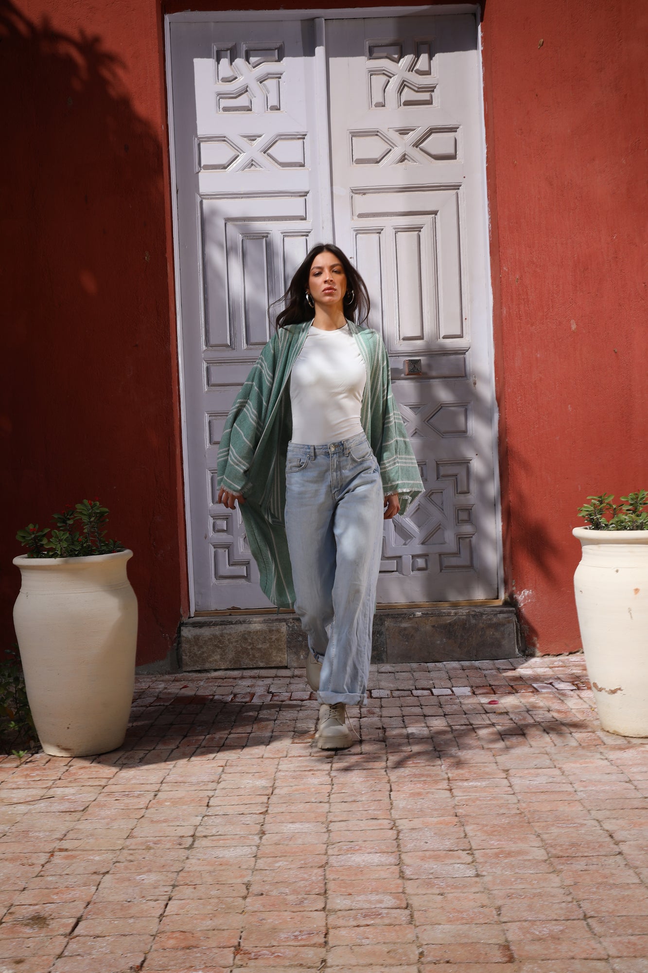 Turkish Linen Stripped Cardigan green