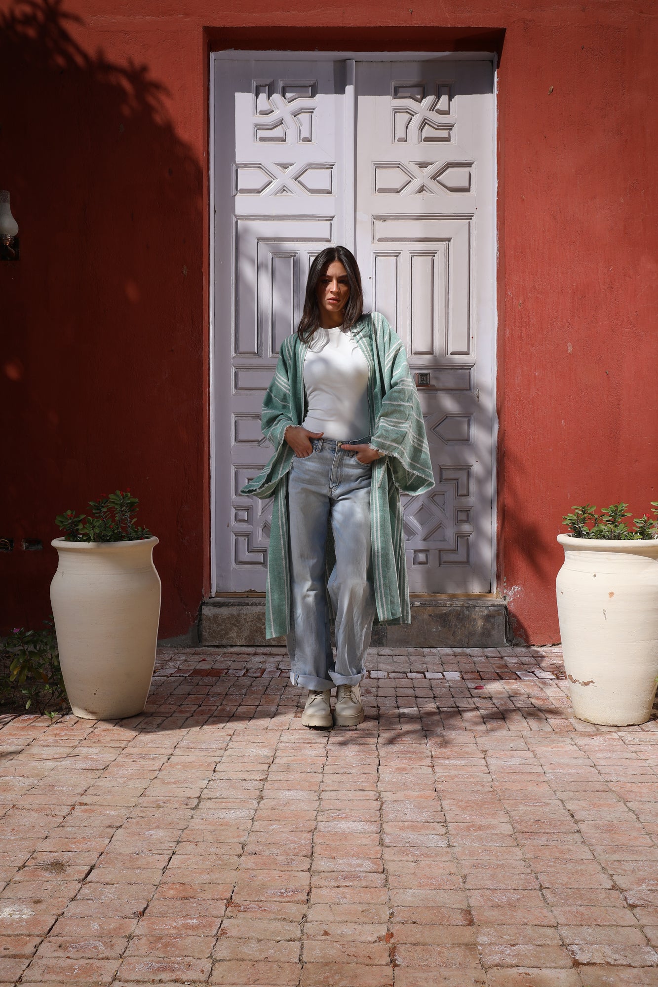 Turkish Linen Stripped Cardigan green