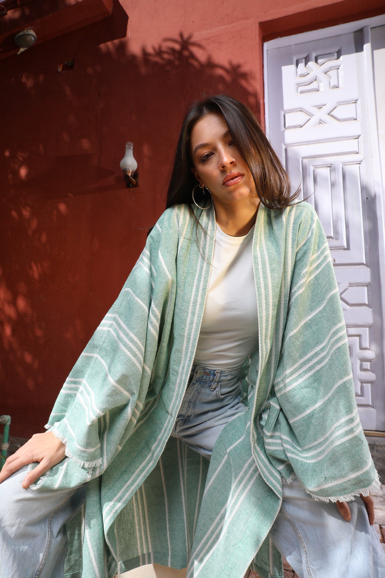 Turkish Linen Stripped Cardigan green