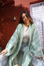 Turkish Linen Stripped Cardigan green