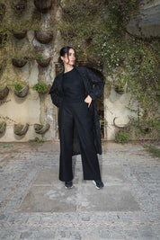 Black Long Shimmering Jacket With Big Pockets