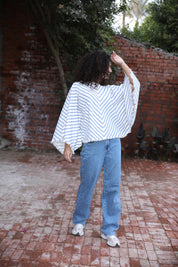 blue Flowing Long Sleeve Stripped Blouse