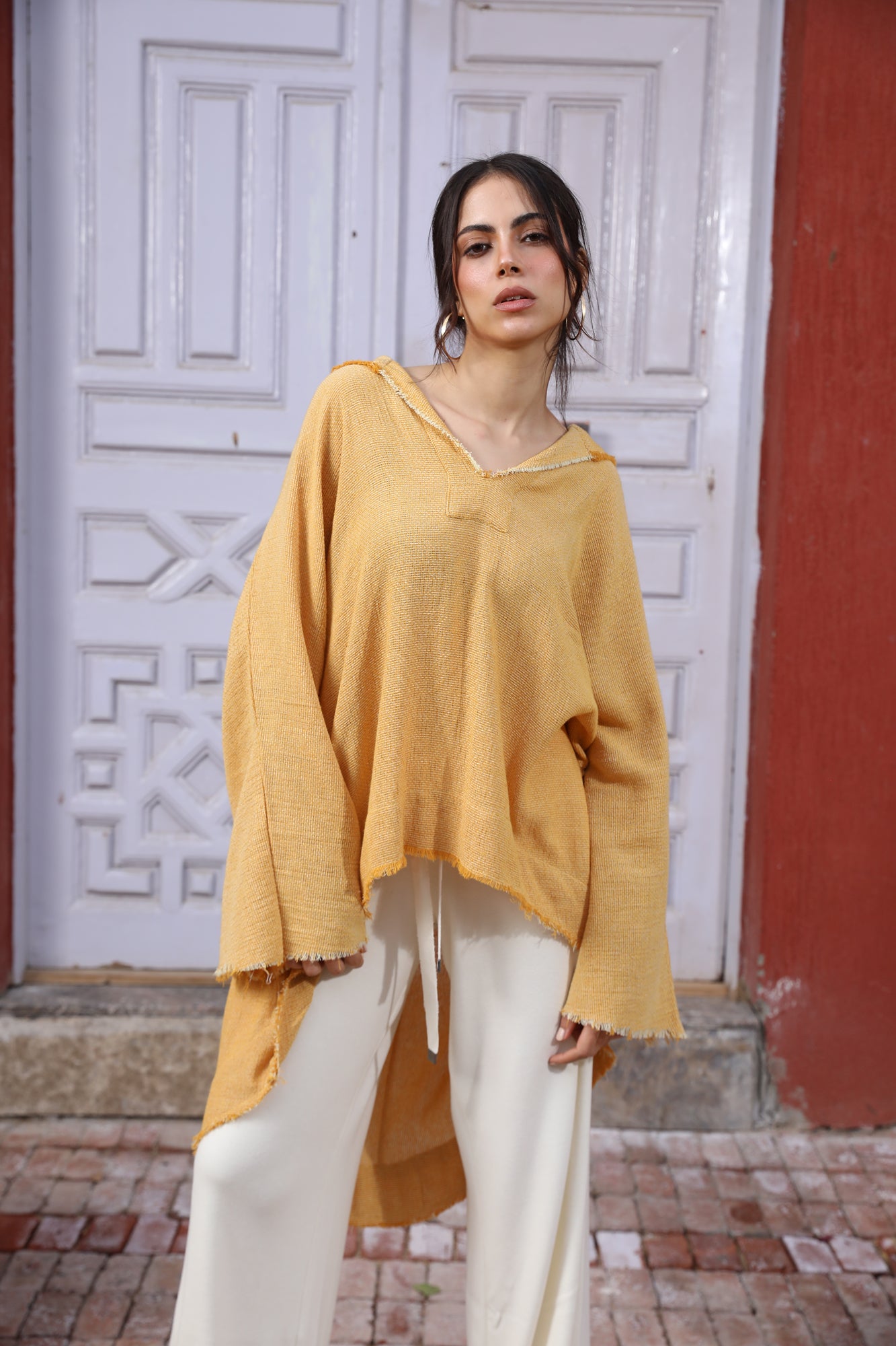 Yellow Turkish Linen Plain Top With Capishou