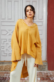 Yellow Turkish Linen Plain Top With Capishou