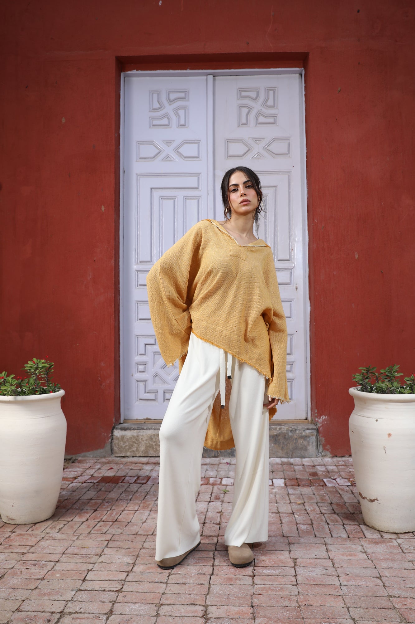 Yellow Turkish Linen Plain Top With Capishou