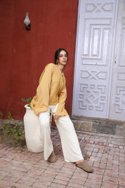 Yellow Turkish Linen Plain Top With Capishou