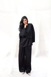 Satin Serenity Top with Round Scarf BLACK