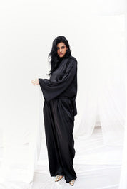 Satin Serenity Top with Round Scarf BLACK