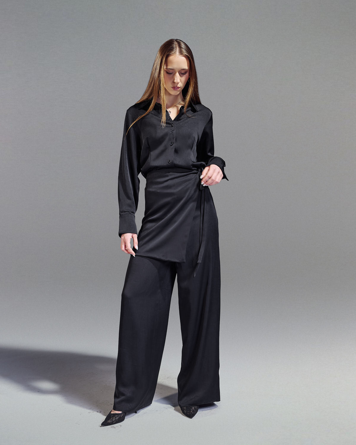 Regular satin shirt BLACK S26-CH29