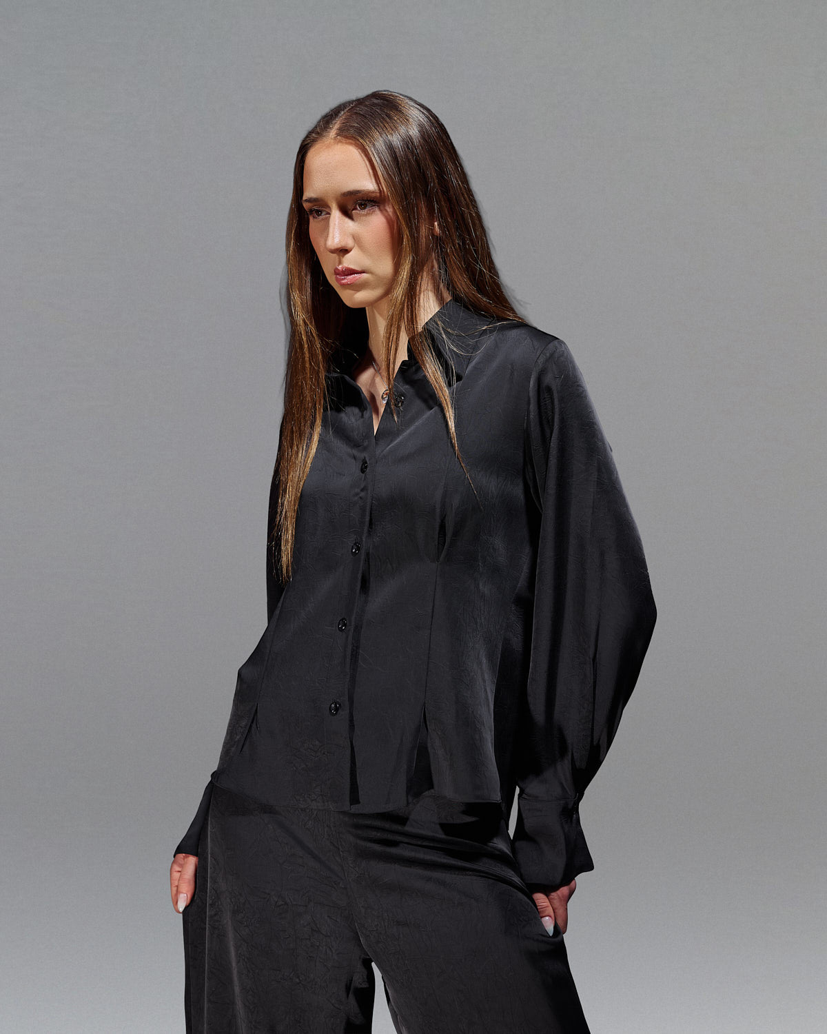 Regular satin shirt BLACK S26-CH29