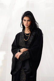 Glamorous Crinkle & Satin Bling Tulle Caftan BLACK