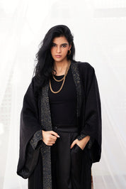 Glamorous Crinkle & Satin Bling Tulle Caftan BLACK