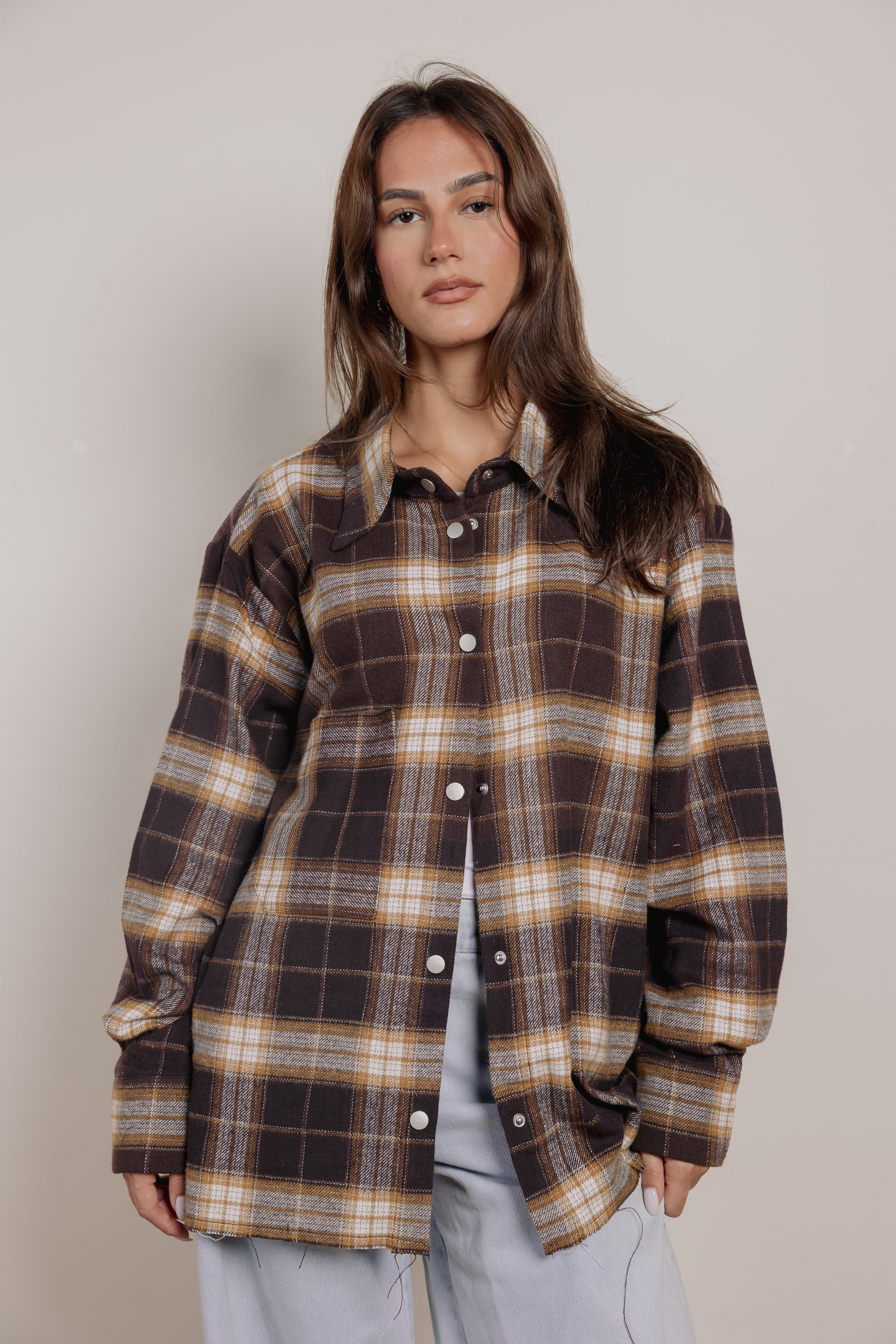 The grid line shirt Brown