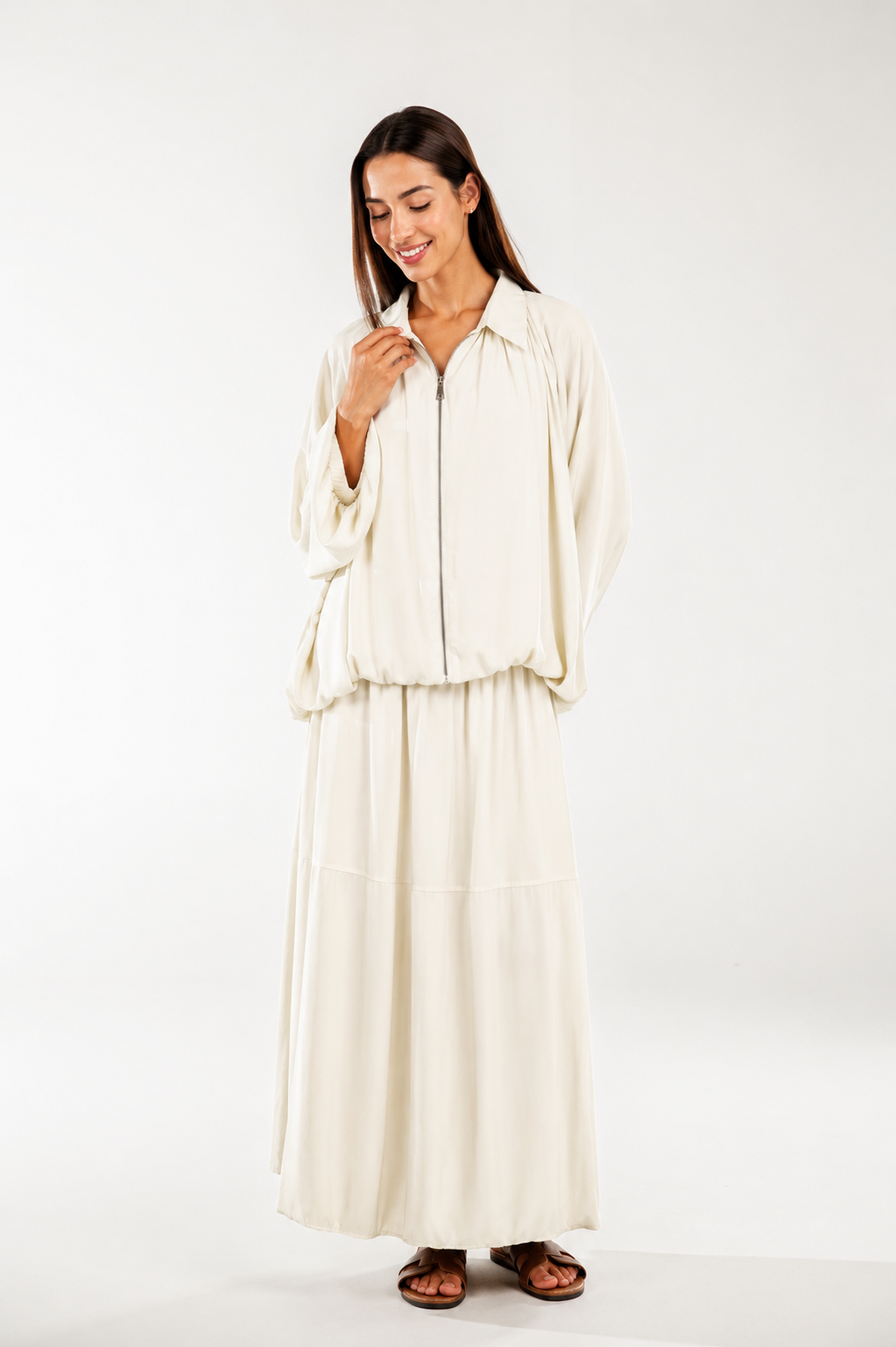 Satin Serenity Ensemble - Skirt white