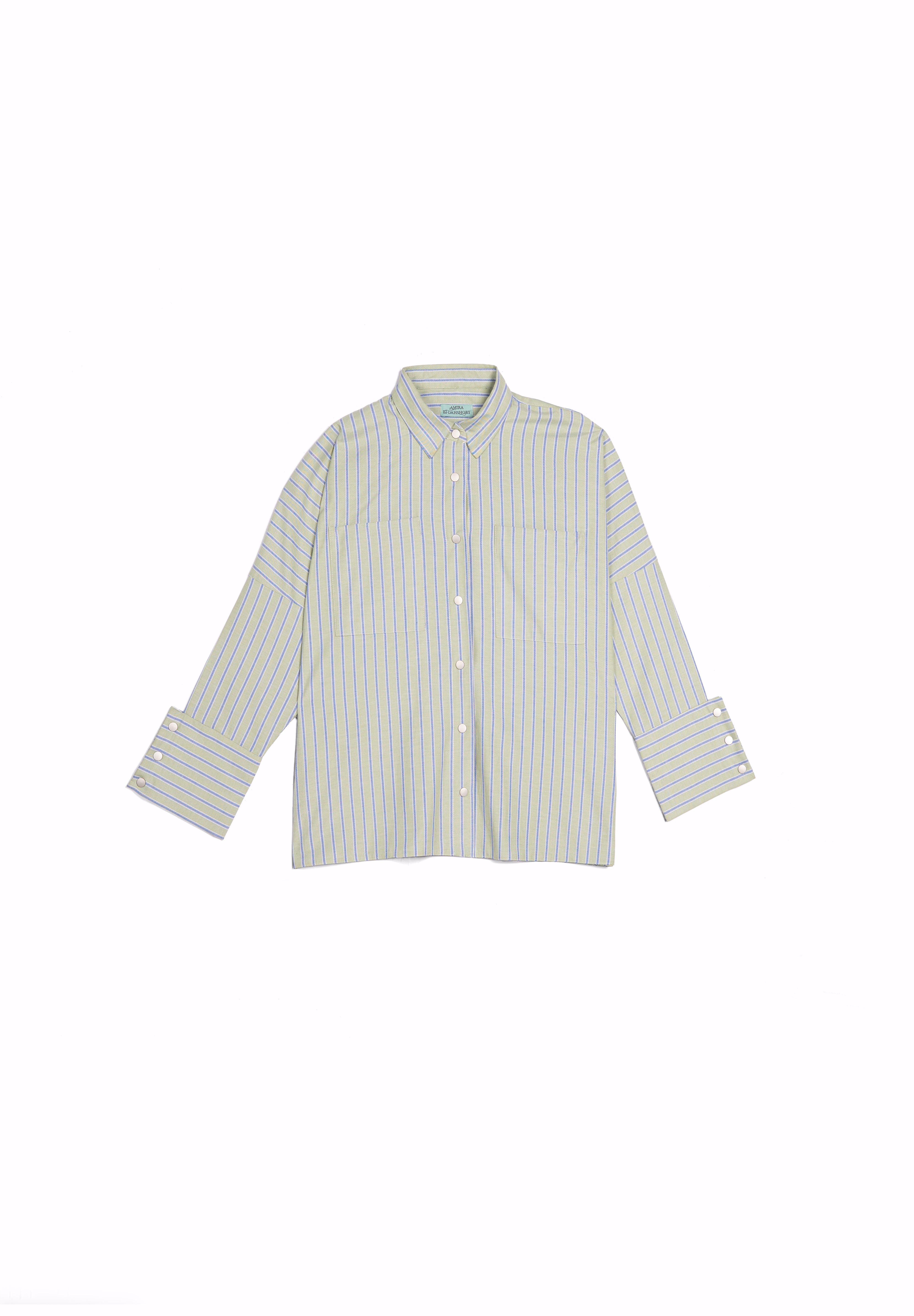 Striped Panel Shirt green S26-ch01