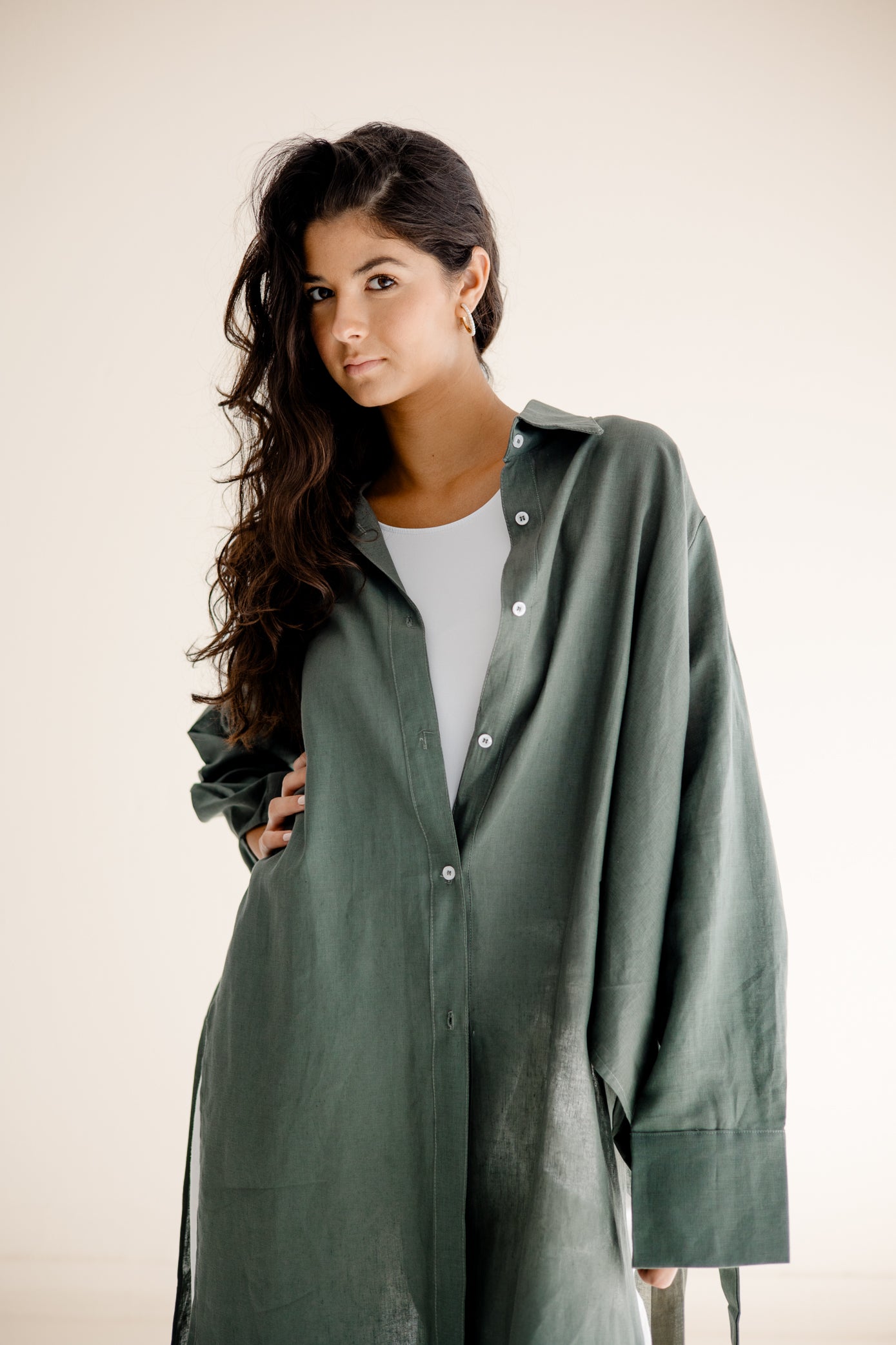 Luxe Linen Breeze Shirt Dark olive