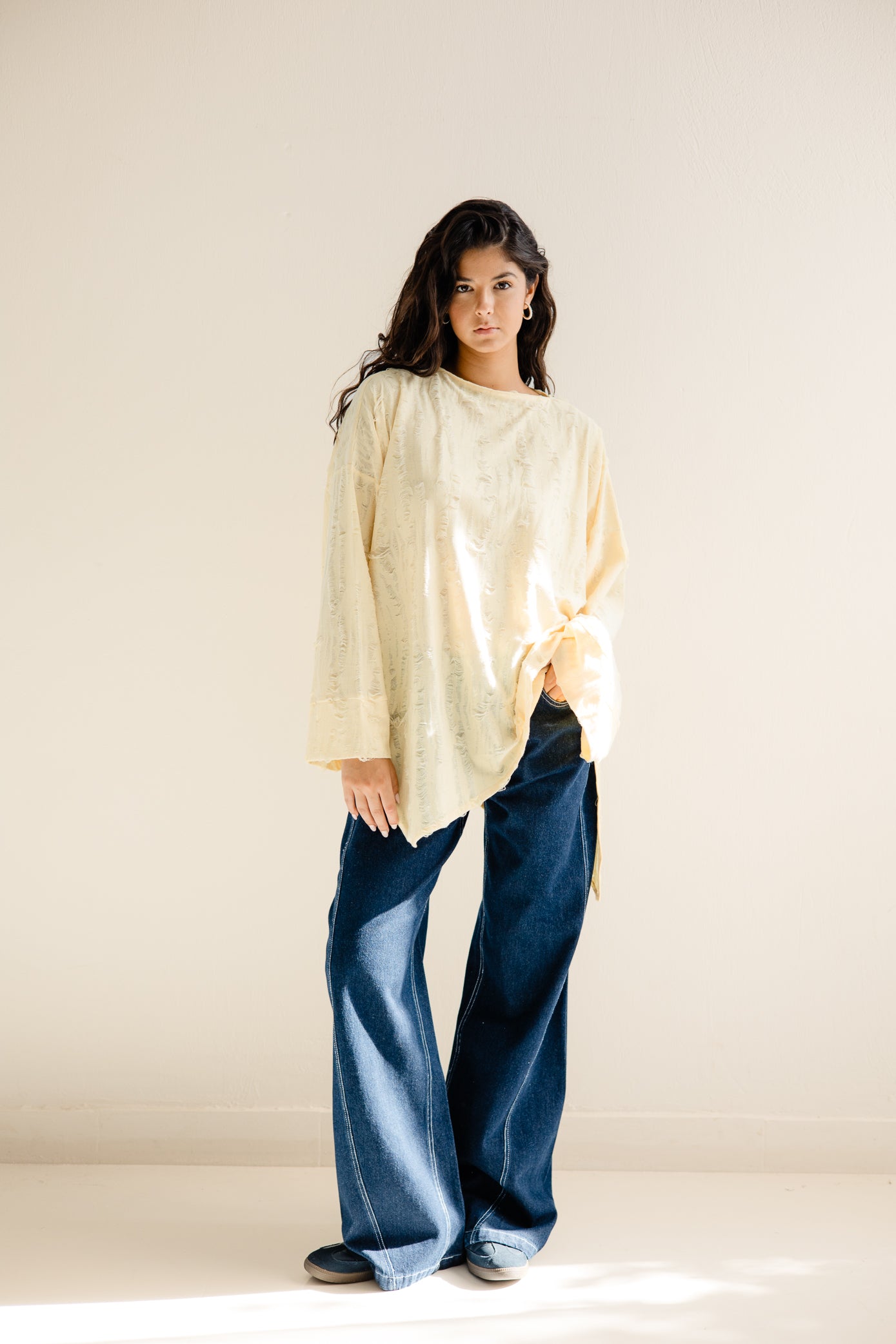 Fringed Cotton Oversized Top yellow