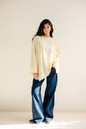Fringed Cotton Oversized Top yellow