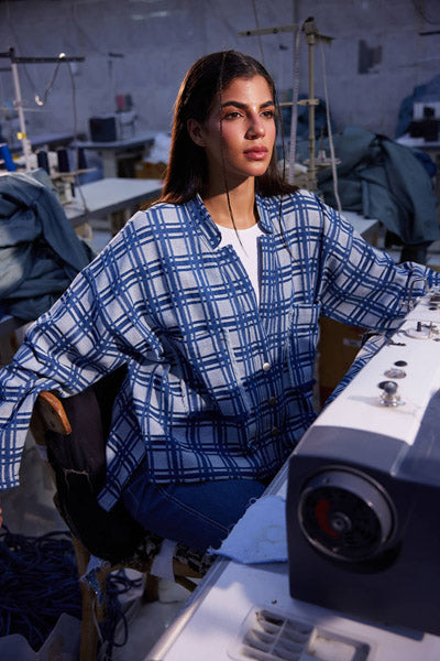 Blue Plaid Button-Up Jacket
