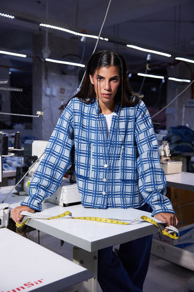 Blue Plaid Button-Up Jacket