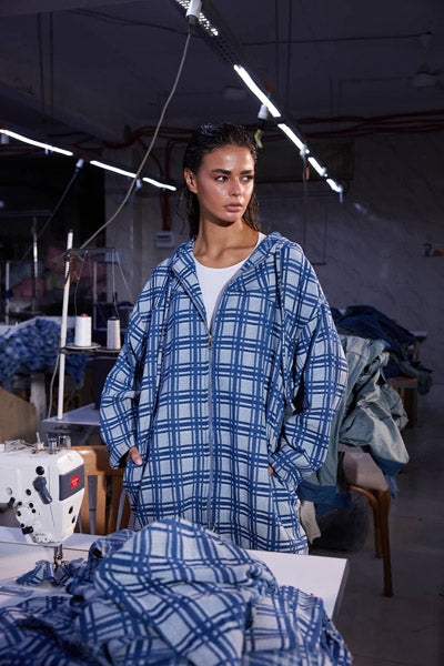Plaid Zip-Up Hooded Jacket